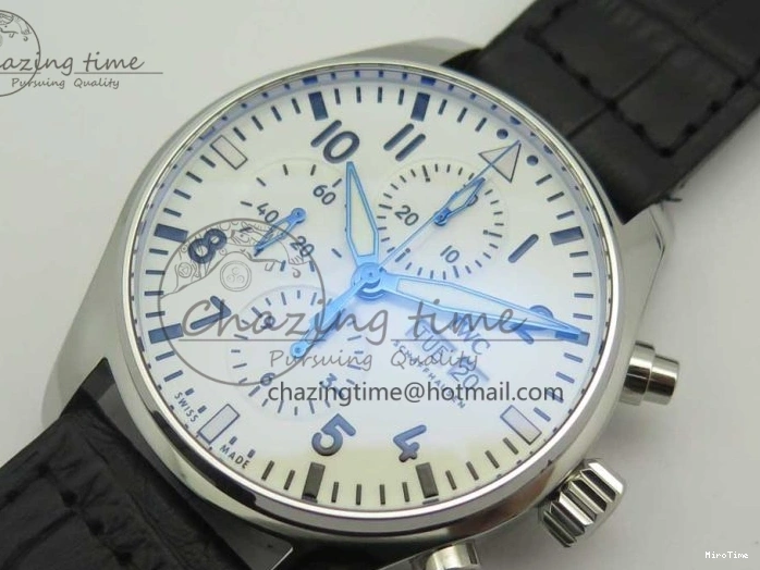 MIROTIME 0213 Pilot Chrono 377725 SS ZF 1:1 Best Edition White Dial on Black Leather Strap A Soft 7183